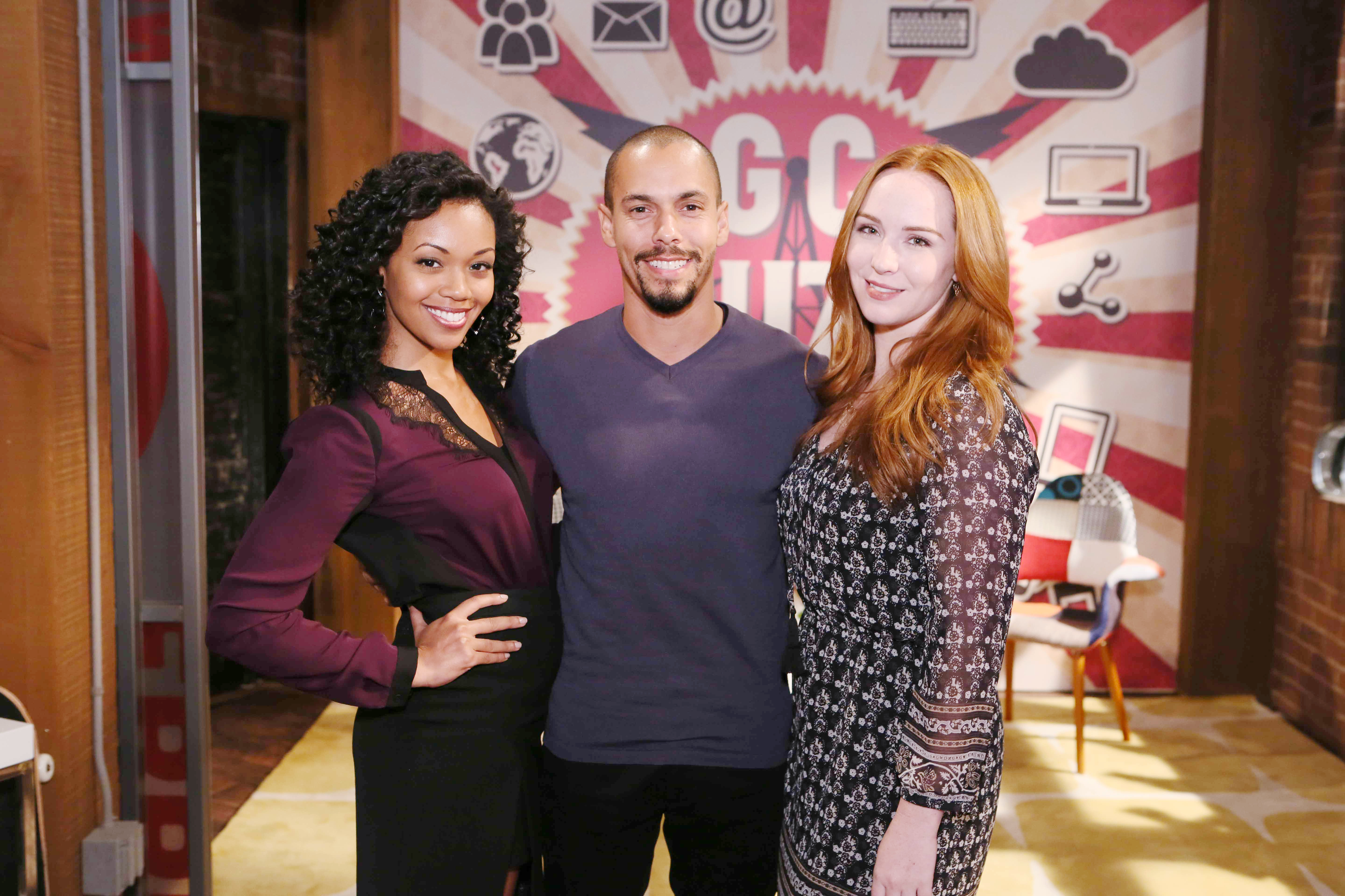 Bryton James, Camryn Grimes, Mishael Morgan "The Young and the Restless" Set  CBS television City Los Angeles 10/13/16 © Howard Wise/jpistudios.com 310-657-9661