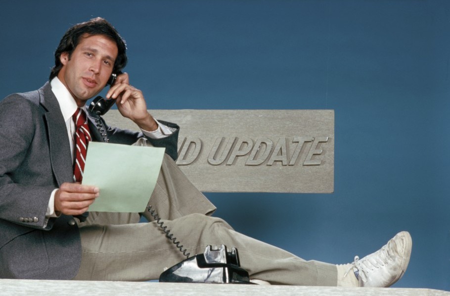 SATURDAY NIGHT LIVE -- Pictured: Chevy Chase during "Weekend Update" -- (Photo by: NBC/NBCU Photo Bank via Getty Images)
